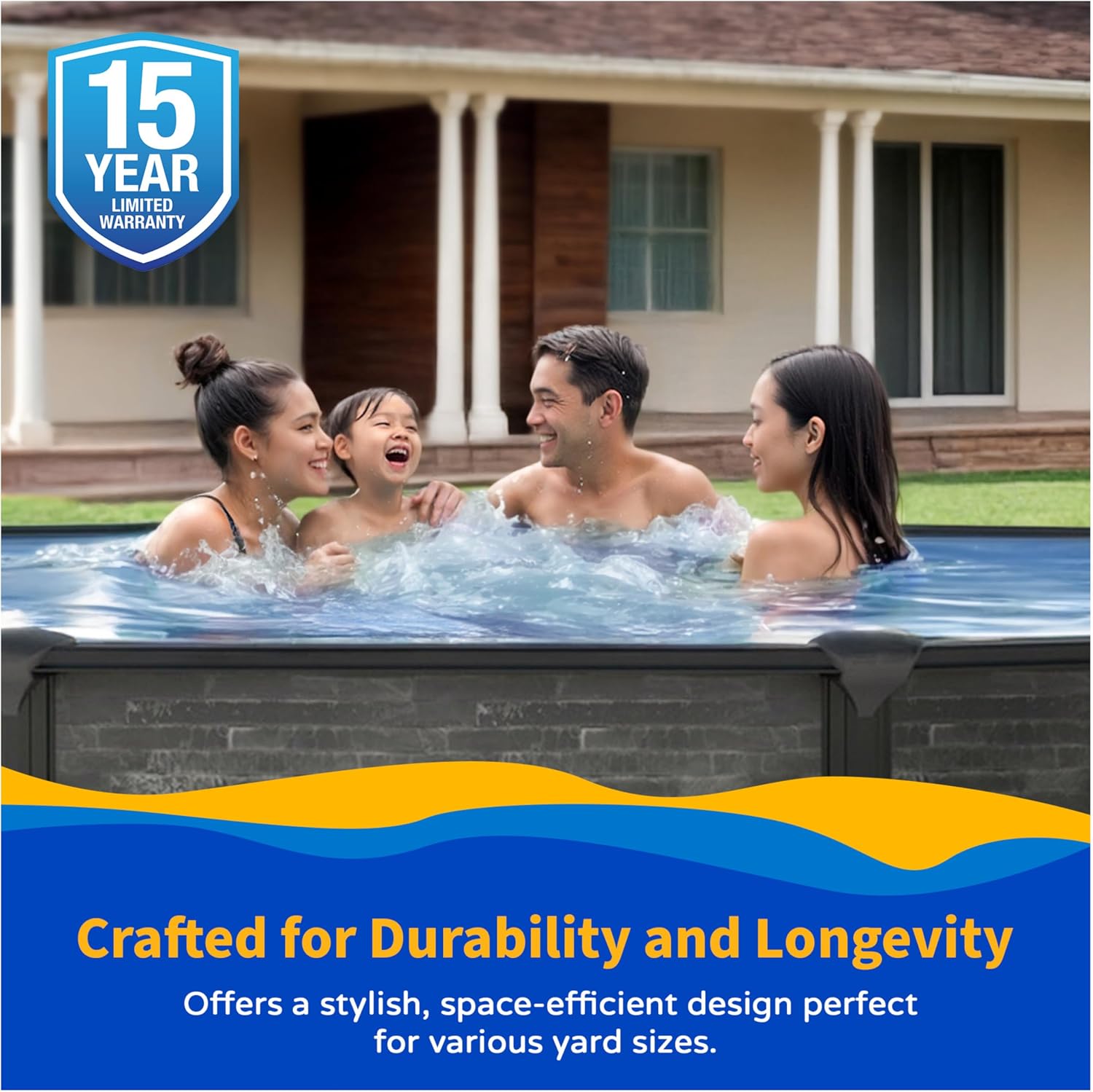 Blue Wave Marbella 15-ft Round 52-in Deep Above Ground Swimming Pool – with Steel Wall & Top Rails, Sand Filter, Overlap Liner, A-Frame Ladder & Maintenance Kit – Complete Outdoor Pool Accessories