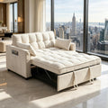 3-in-1 Convertible Sleeper Sofa Bed, Premium Velvet Pull Out Loveseat with Storage Pocket and 2 Pillows, Modern Tufted Couch for Small Spaces, Apartment, Office, Guest Room, Cream