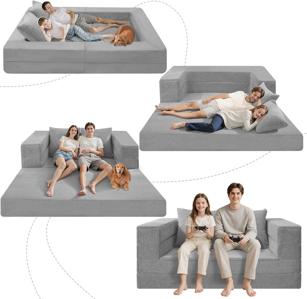 Futon Sofa Bed with Pillow, 3-in-1 Sleeper Sofa Bed with Removable Cover, Convertible Floor Sofa Bed, No Assembly Boneless Couch for Living Room, Bedroom