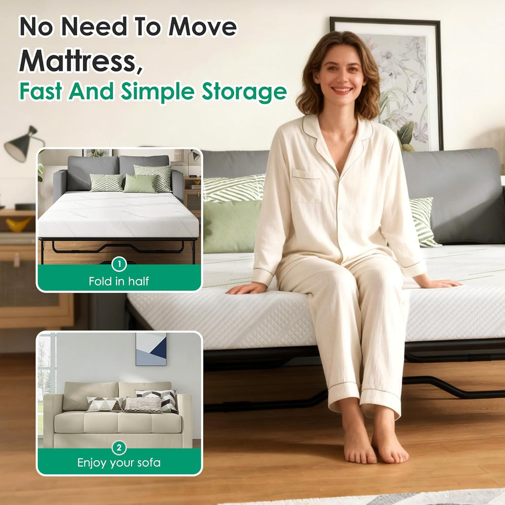 4 Inch Sofa Mattress Queen Size, Gel Memory Foam Infused, with Removable Washable Cover, for Sleeper Sofas, Pull Out Bed, Guest Room, RVs, Boats