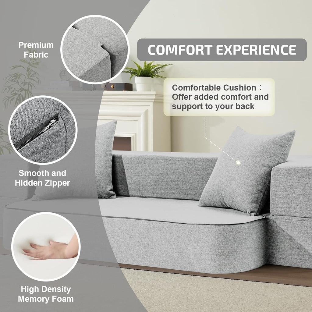 SUYOLS 2-in-1 Folding Sofa Bed with Pillows - Folding Chair Floor Couch & Sleeping Mattress - Washable Cover & Memory Foam Sleeper Chair for Living Room/Guest Room/Apartment/Loft, Light Gray, Twin