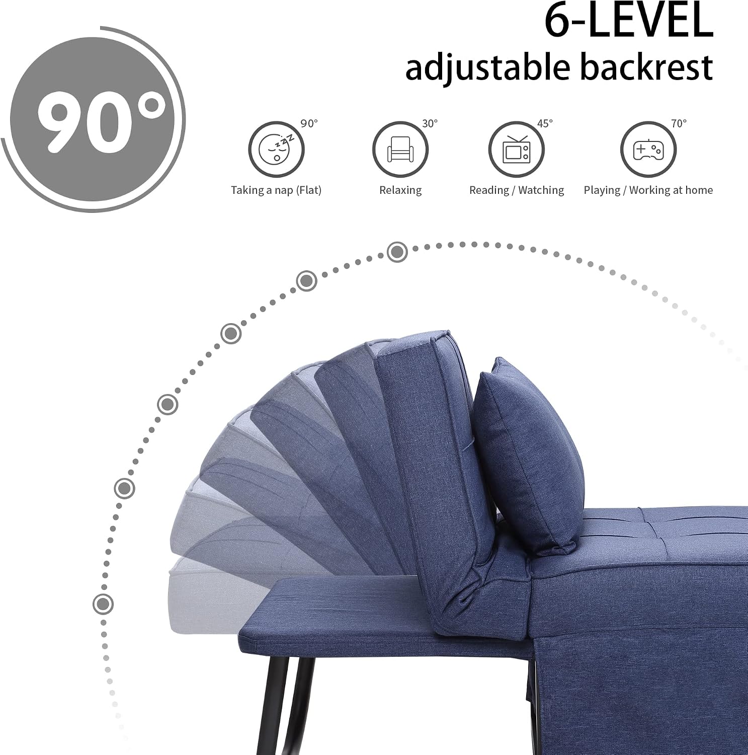 BIGSYY Sofa Bed, Set of 4 in 1 Multi-Function Folding Ottoman Breathable Linen Couch Bed with Adjustable Backrest Modern Convertible Chair for Living Room Apartment Office, Blue