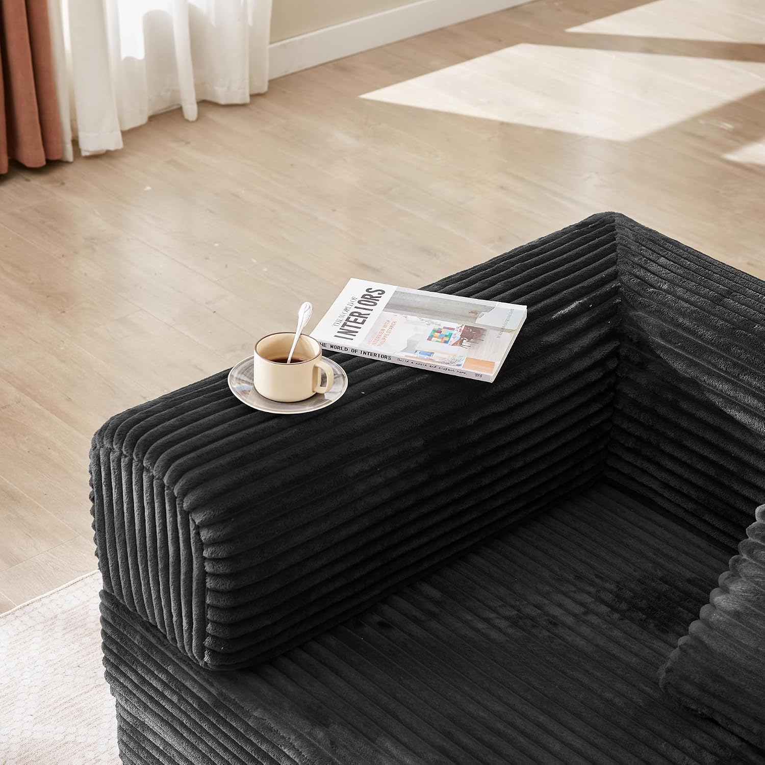 Boneless Couch Futon Sofa Bed Sectional Couches for Living Room,Cloud Couch with Sleeper Sofa,Sofas for Living Room Oversized Corduroy Upholstered (Black, 81 Inches (with Iron Frame))