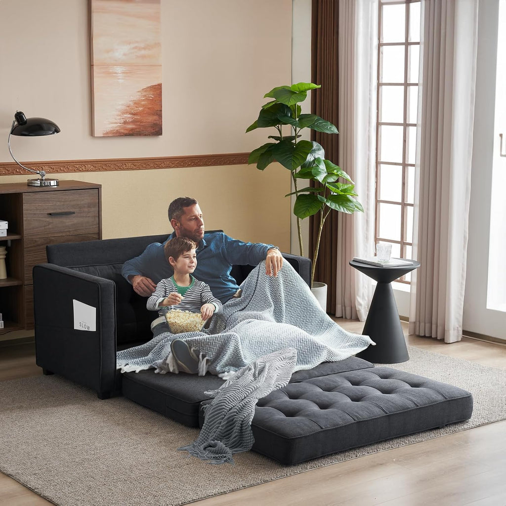 VINGLI Upgraded Loveseat Sleeper, 53.5' W 83' L Convertible Sofa Bed Couch Futon Couches for Living Room, Folding Couch Bed for Small Spaces, Fold Out Floor Gaming Sofa Bed for Basement, Black