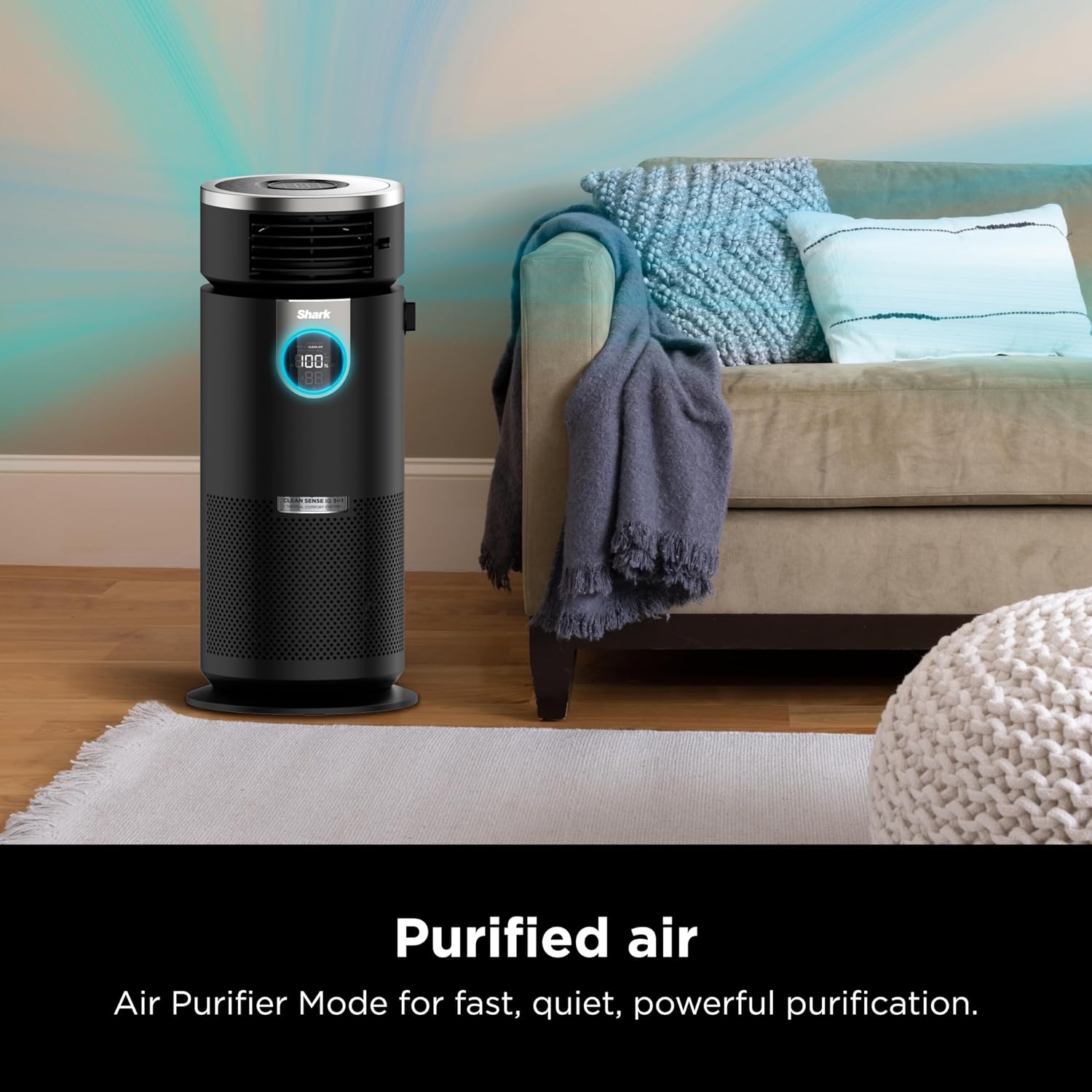 Shark HC451 3-in-1 Clean Sense Air Purifier, Heater & Fan, HEPA Filter, 500 Sq Ft, Oscillating, Small Room, Bedroom, Office, Captures 99.98% of Particles for Clean Air, Dust, Smoke & Allergens, Black