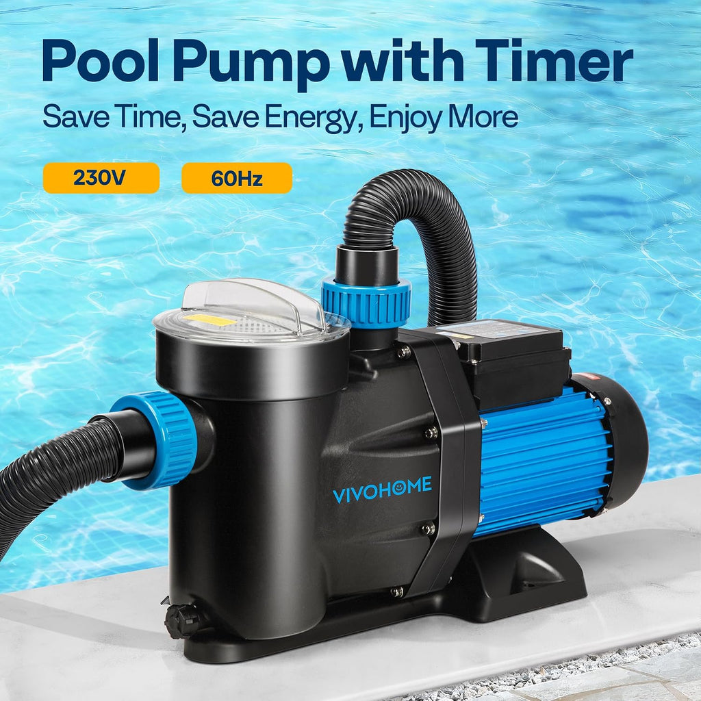 VIVOHOME Self Primming in/Above Ground Swimming Pool Pump w 1.25'' & 1.5' & 2.0'' Unions Energy Saving w/Strainer Baske, 8880 GPH