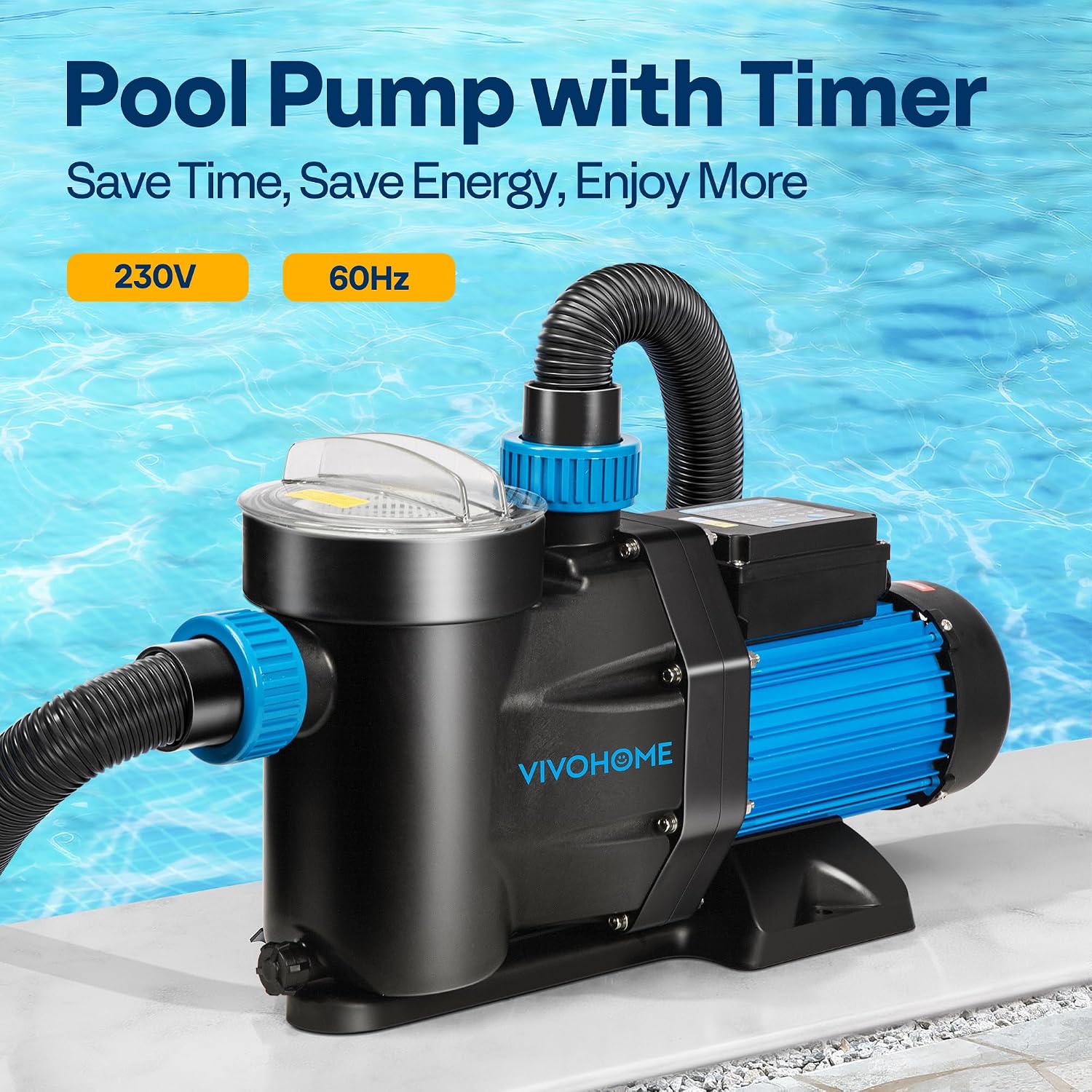 VIVOHOME Self Primming in/Above Ground Swimming Pool Pump w 1.25'' & 1.5' & 2.0'' Unions Energy Saving w/Strainer Baske, 8880 GPH