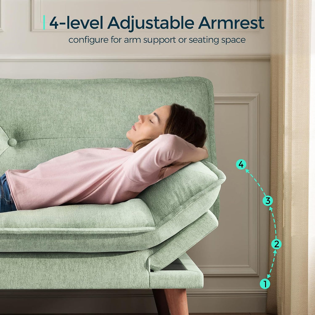 LINSY HOME Futon Sofa Bed, 70' Chenille Futon Couch with Adjustable Backrest Armrest, 3 in 1 Convertible Comfy Loveseat Sleeper Sofa Bed for Small Spaces Dorm Room Apartment Home Office, Light Green