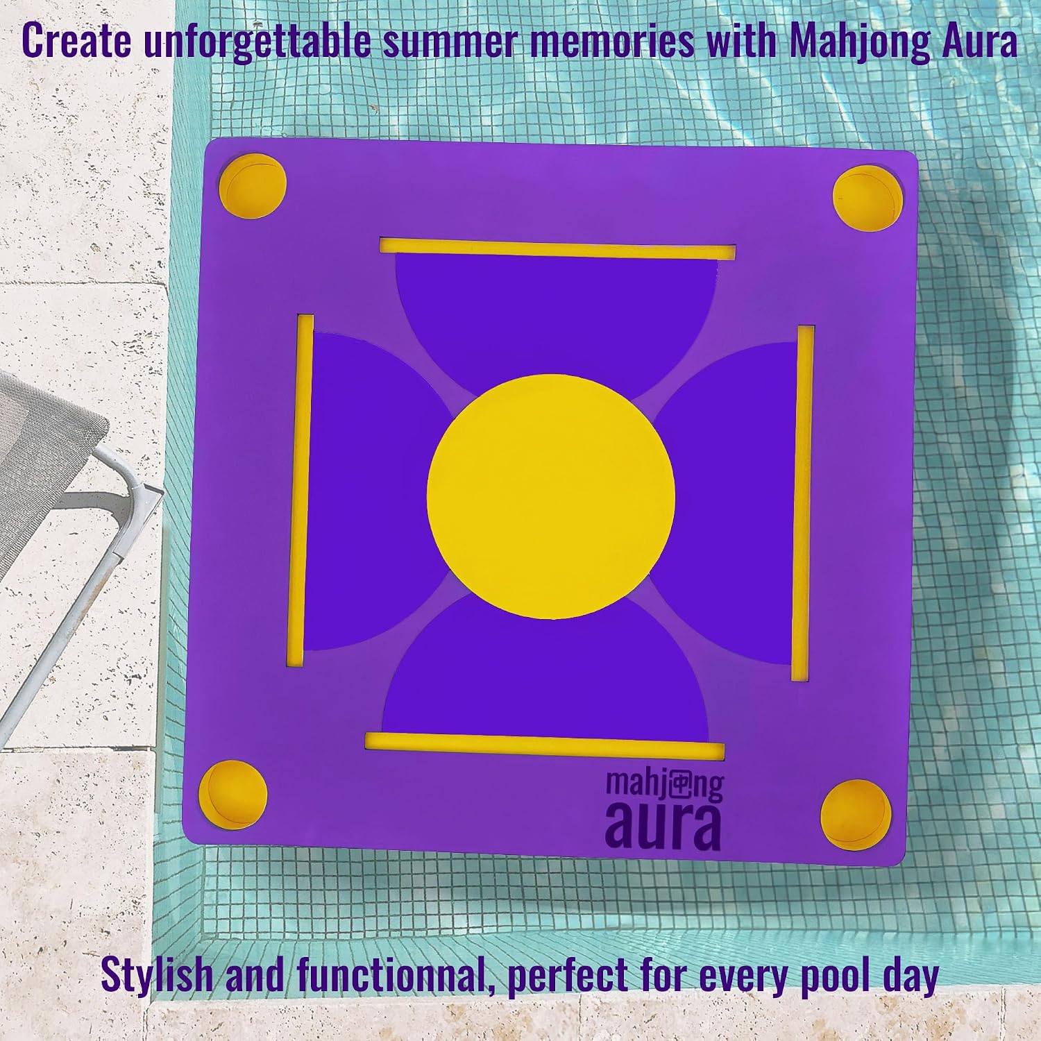 Floating Mahjong Table for Pool - Swimming Pool and Hot Tub Float Board for Card Games, Scrabble, Dominoes, Poker - Adults Pools Game Tray for Water and Lake - Domino Floater (Purple)