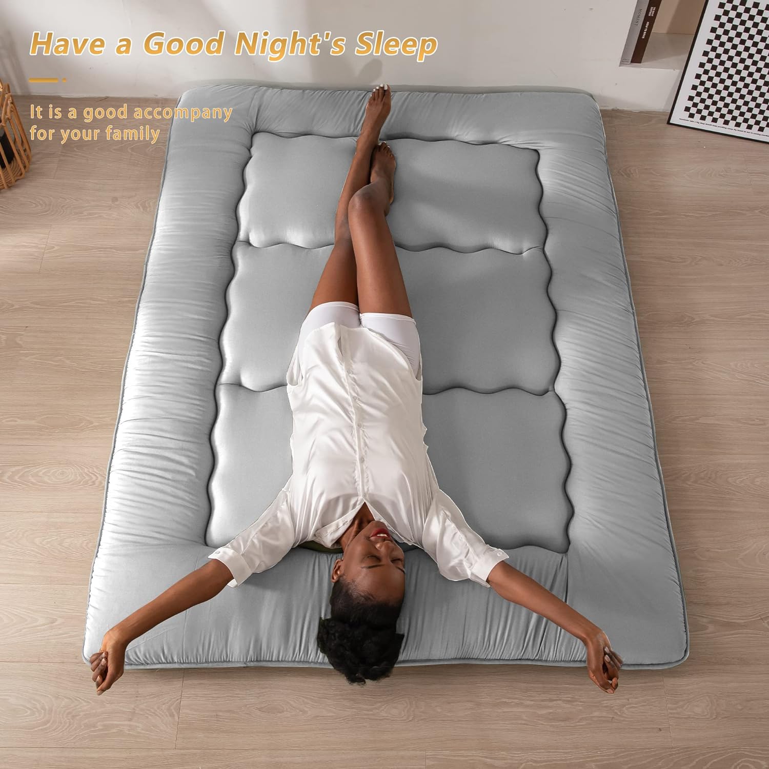 MAXYOYO Japanese Floor Mattress Futon Mattress, Thicken Tatami Mat Sleeping Pad Foldable Roll Up Mattress Boys Girls Dormitory Mattress Pad Kids Floor Couches and Sofas, Grey, King