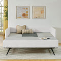 KEIKI Twin Size Upholstery Tufted Daybed with Erectable Trundle, Twin to King Design Modern Extendable Boucle Sofa Bed, Easy Assembly, No Box Spring Required, for Living Room and Bedroom, Beige