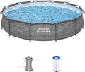Bestway Steel Pro MAX 12' x 30' Above Ground Pool, Round Metal Frame Outdoor Swimming Pool Set with Filter Pump, Stacked Stone Print