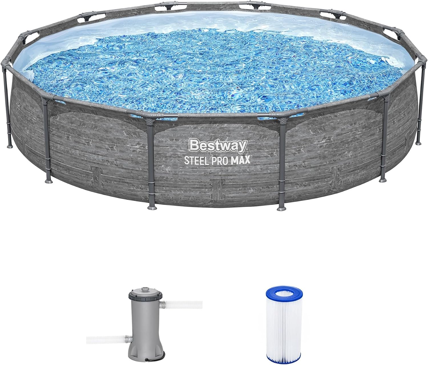 Bestway Steel Pro MAX 12' x 30' Above Ground Pool, Round Metal Frame Outdoor Swimming Pool Set with Filter Pump, Stacked Stone Print