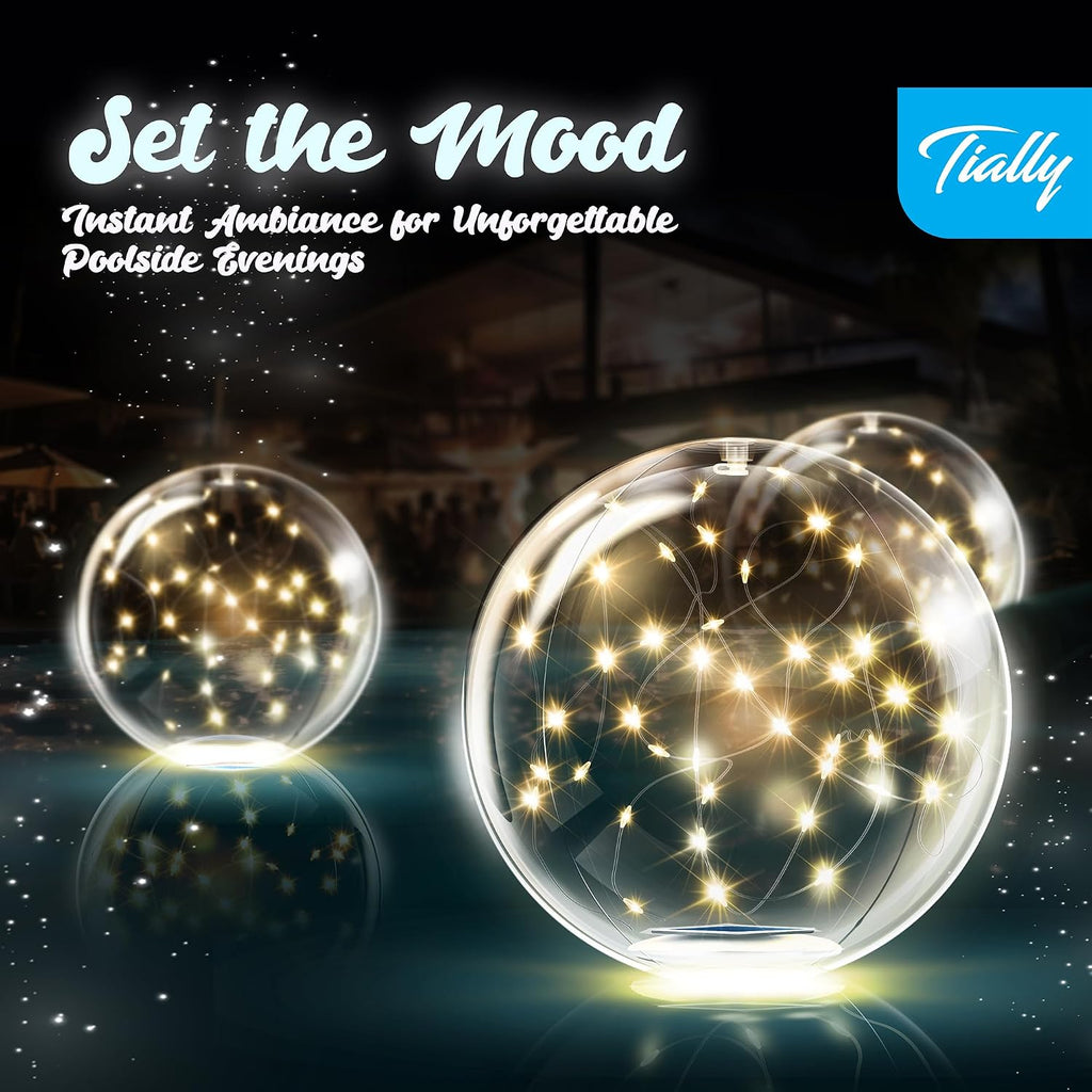 TIALLY Fairy Floating Pool Lights Solar Powered - 14' Inflatable Waterproof Led Glow Balls, Floating Light Up Balls for Swimming Pool Party Decorations, Cool Outdoor Decor (6 Pack)