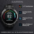 Garmin Forerunner 965 Premium GPS Running and Triathlon 47mm Smartwatch with AMOLED Touchscreen Display, Carbon Gray DLC Titanium Bezel with Black Silicone Band with White Earbuds
