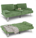 YESHOMY Futon Sofa Bed, Futon Couch with Adjustable Backrest, Convertible Sleeper Sofa with Removable Armrests, Loveseat in Corduroy with 2 Cup Holders for Living Room, Apartment (Green)