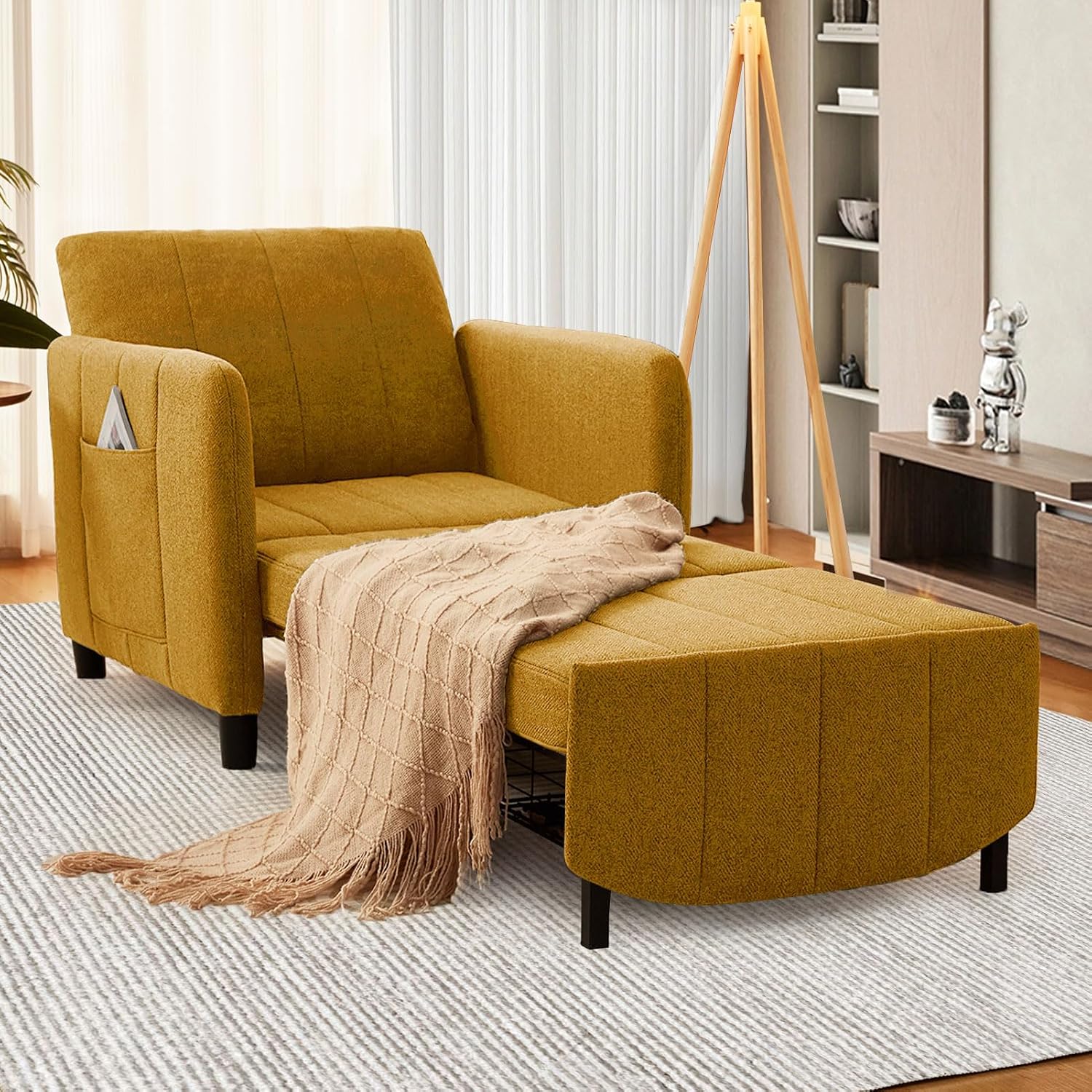 ZZW Sleeper Chair 84' Extra Long Convertible Chair Bed Upgraded 3-in-1 to 4-in-1 Pull Out Chair & Single Sofa Bed for Adult Sleeping Chairs for Living Room & Small Space