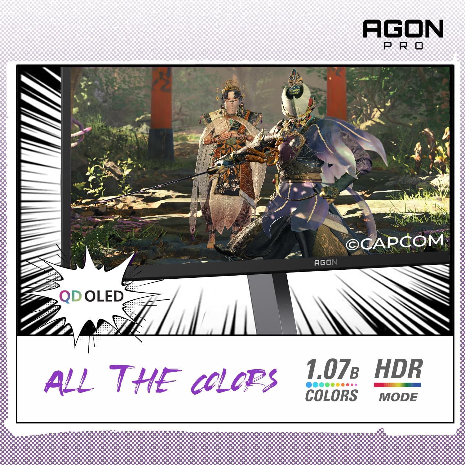 AOC Agon PRO 27' QD-OLED Gaming Monitor, QHD 2560x1440, 240Hz, 0.03ms GtG, HDR400 True Black, Adaptive Sync, Height Adjustable, DisplayPort, HDMI, USB, Built-in Speakers, AG276QZD2
