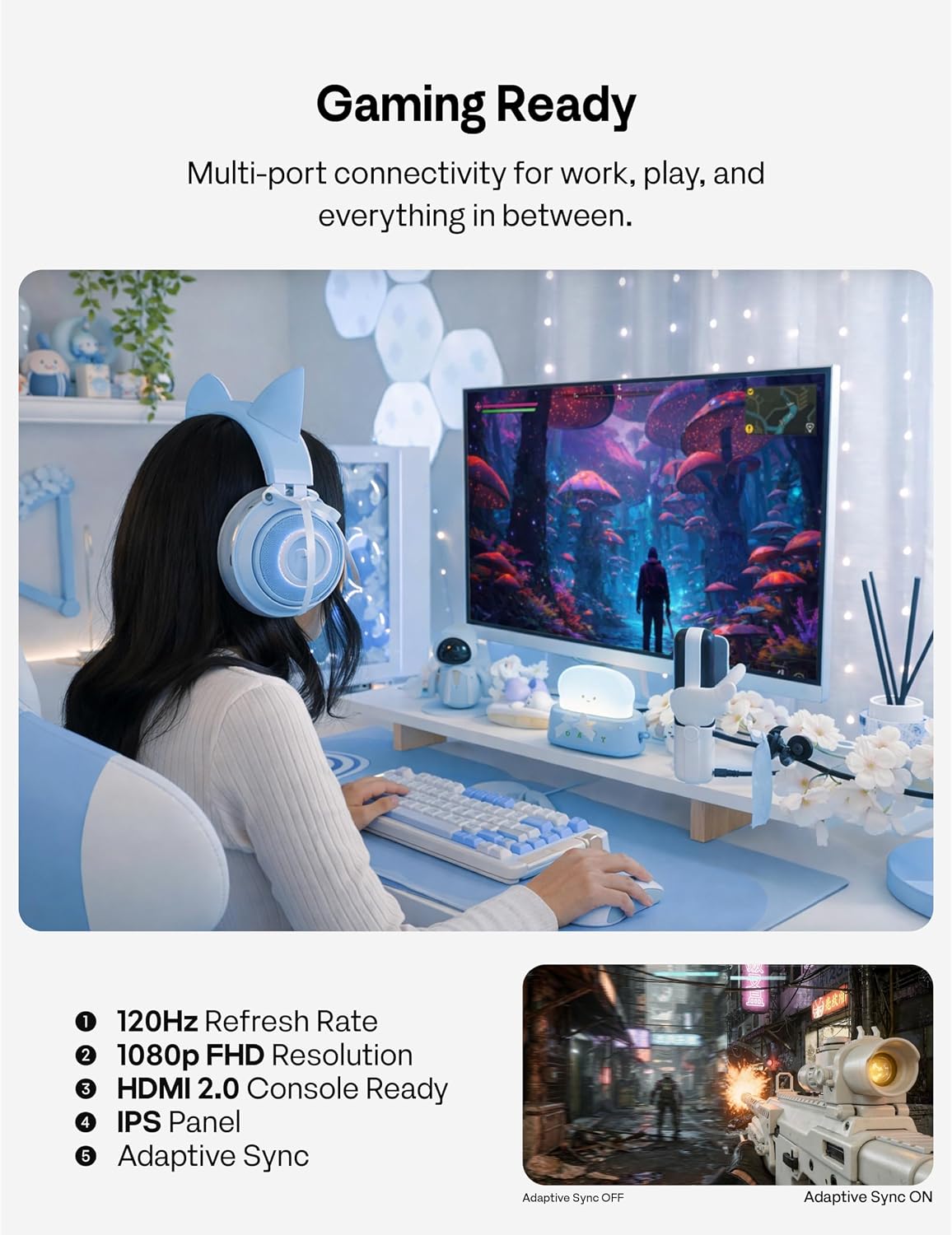 Pixio PX246 Wave Blue 24 inch 120Hz Refresh Rate FHD 1080p Resolution IPS Panel 4ms GTG Response Time Gaming Monitor with Adaptive Sync