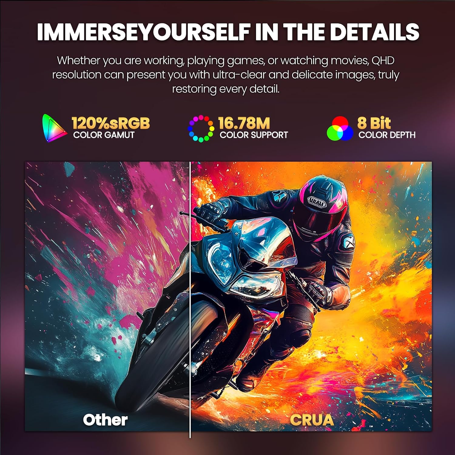 CRUA 32' Curved Gaming Monitor, 2K QHD 2560x1440, 144Hz/165Hz VA Display, 1800R Screen, 120% sRGB, AMD FreeSync, Low Blue Light, HDMI& DP, Wall Mountable PC Monitor for Gaming, Streaming & Work- Black