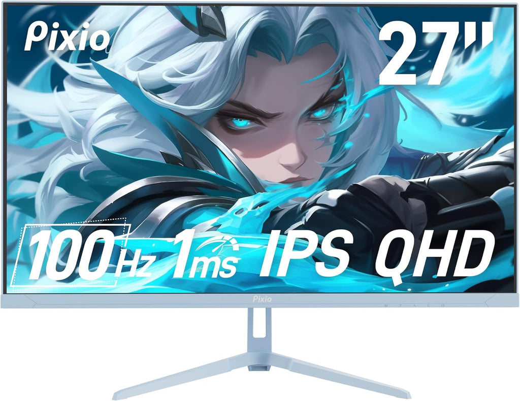 Pixio Two PX275 Wave Blue 27 inch 100Hz Refresh Rate QHD 1440p Resolution IPS Panel 1ms MPRT Response Time Gaming Monitor and PS1D Wave Blue Dual Monitor Arm - Fits up to 32 inches and 19.8lbs