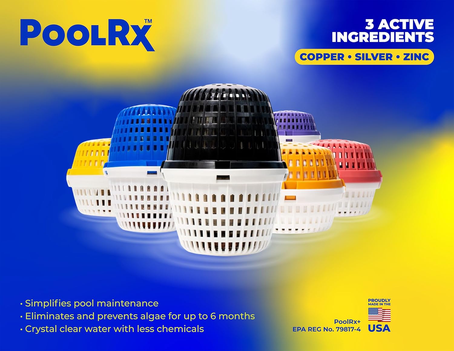 Pool RX 332004 4-Pack PoolRx+ Booster Blue Swimming Pool Algaecide, 4 Pack