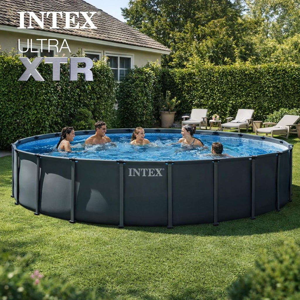 INTEX Ultra XTR 22 ft x 48 in Above Ground Pool Set, Round Swimming Pool with Steel Frame, 2100 GPH Sand Filter Pump, Ladder, Cover, & Ground Cloth
