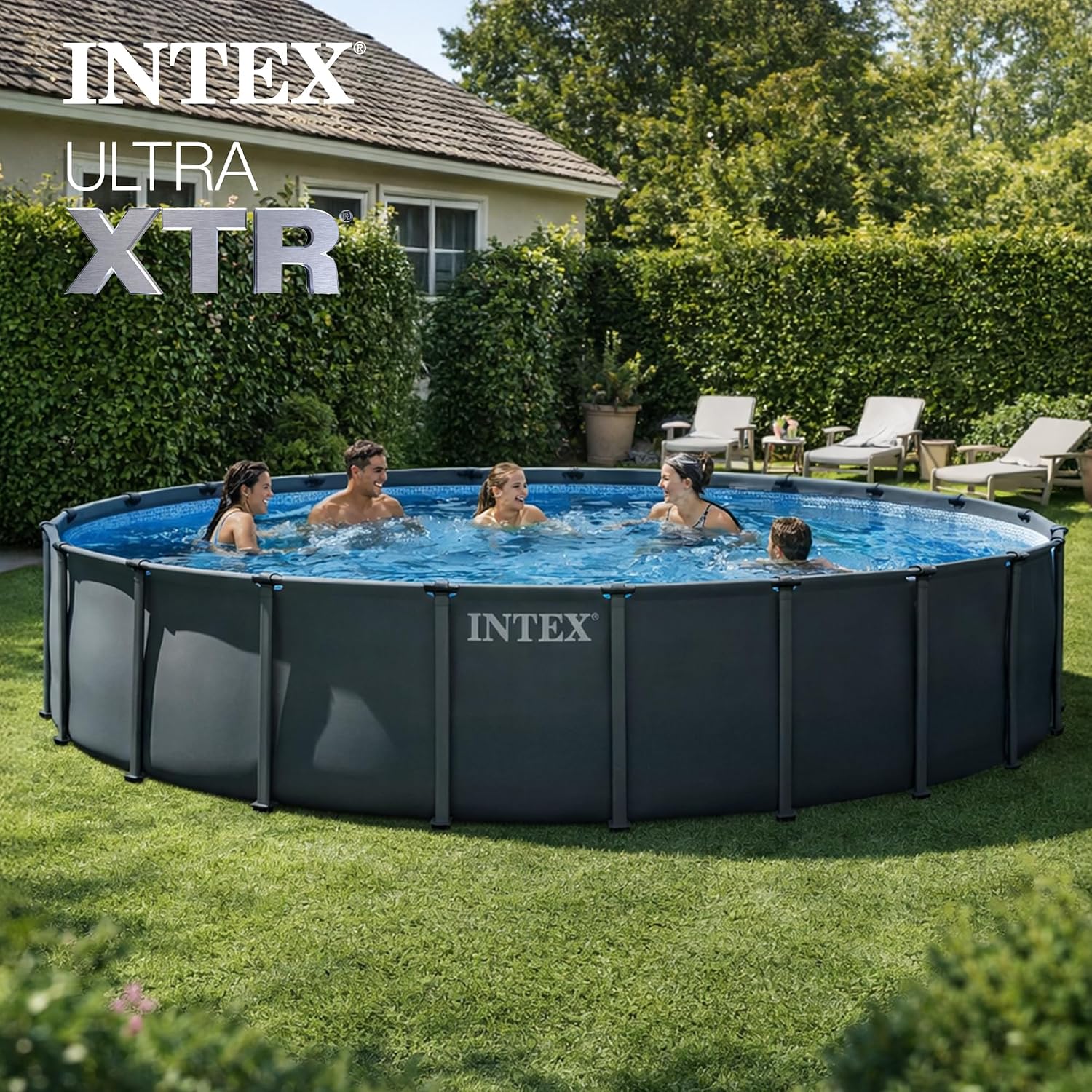INTEX Ultra XTR 22 ft x 48 in Above Ground Pool Set, Round Swimming Pool with Steel Frame, 2100 GPH Sand Filter Pump, Ladder, Cover, & Ground Cloth