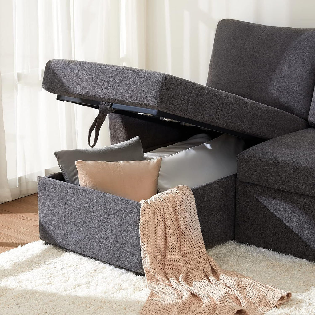 PaPaJet Sofa Bed, Sleeper Sofa with Storage Chaise, L Shaped Sofa with Pull Out Bed, Oversized Sofas for Living Room, Gray