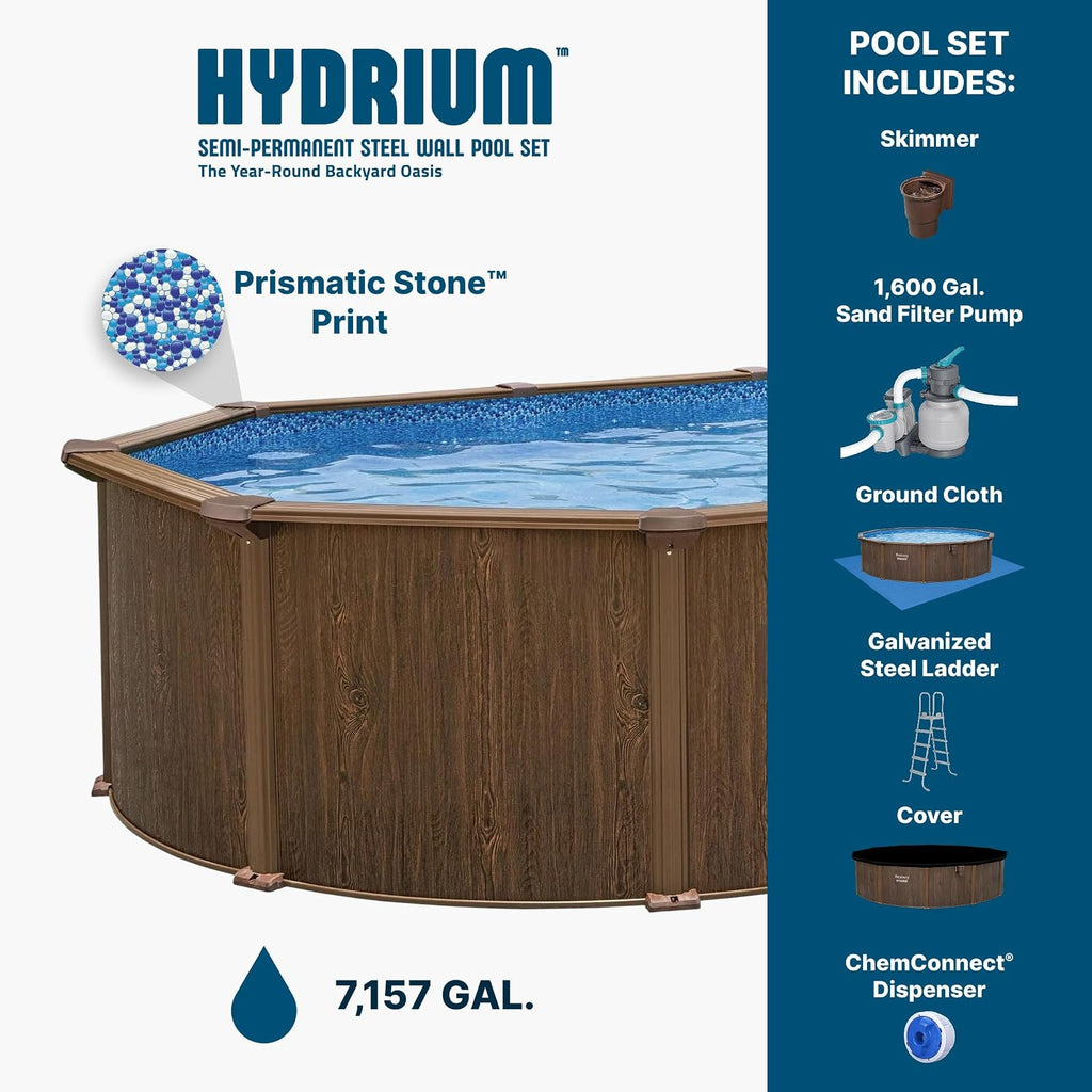 Bestway Hydrium 24' x 12' x 52' Above Ground Pool, Oval Steel Side Wall Frame Outdoor Swimming Pool Set with Sand Filter Pump, Ladder & Accessories