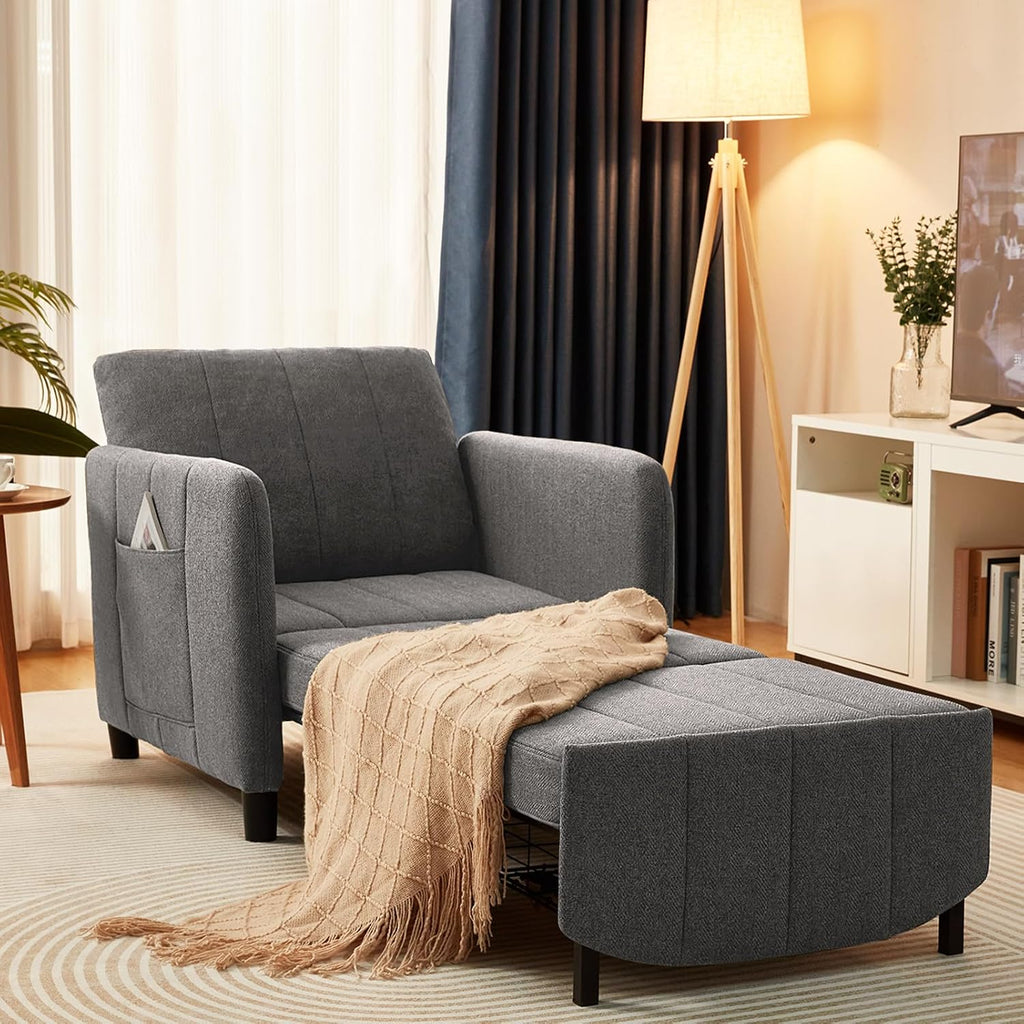 ZZW Sleeper Chair 84' Extra Long Convertible Chair Bed Upgraded 3-in-1 to 4-in-1 Pull Out Chair & Single Sofa Bed for Adult Sleeping Chair for Living Room & Small Space (Dark Grey)