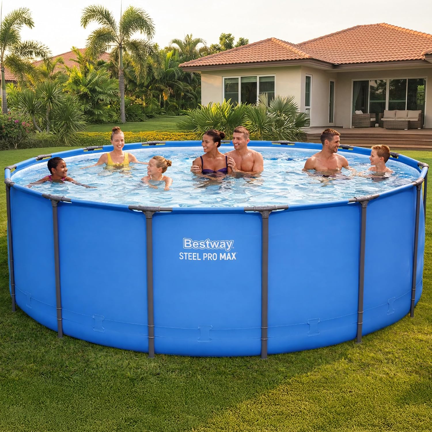 Bestway Steel Pro MAX 15' x 48' Above Ground Pool, Round Metal Frame Outdoor Swimming Pool for Backyard, Blue, Pool ONLY