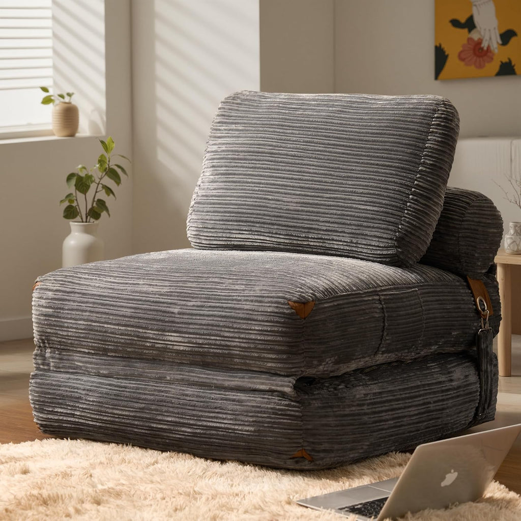 ovios Folding Sofa Bed, Foldable Sleeper Chair Floor Futon, Comfy Portable Convertible Fold Out Lounge Chairs for Living Room Bedroom, Grey