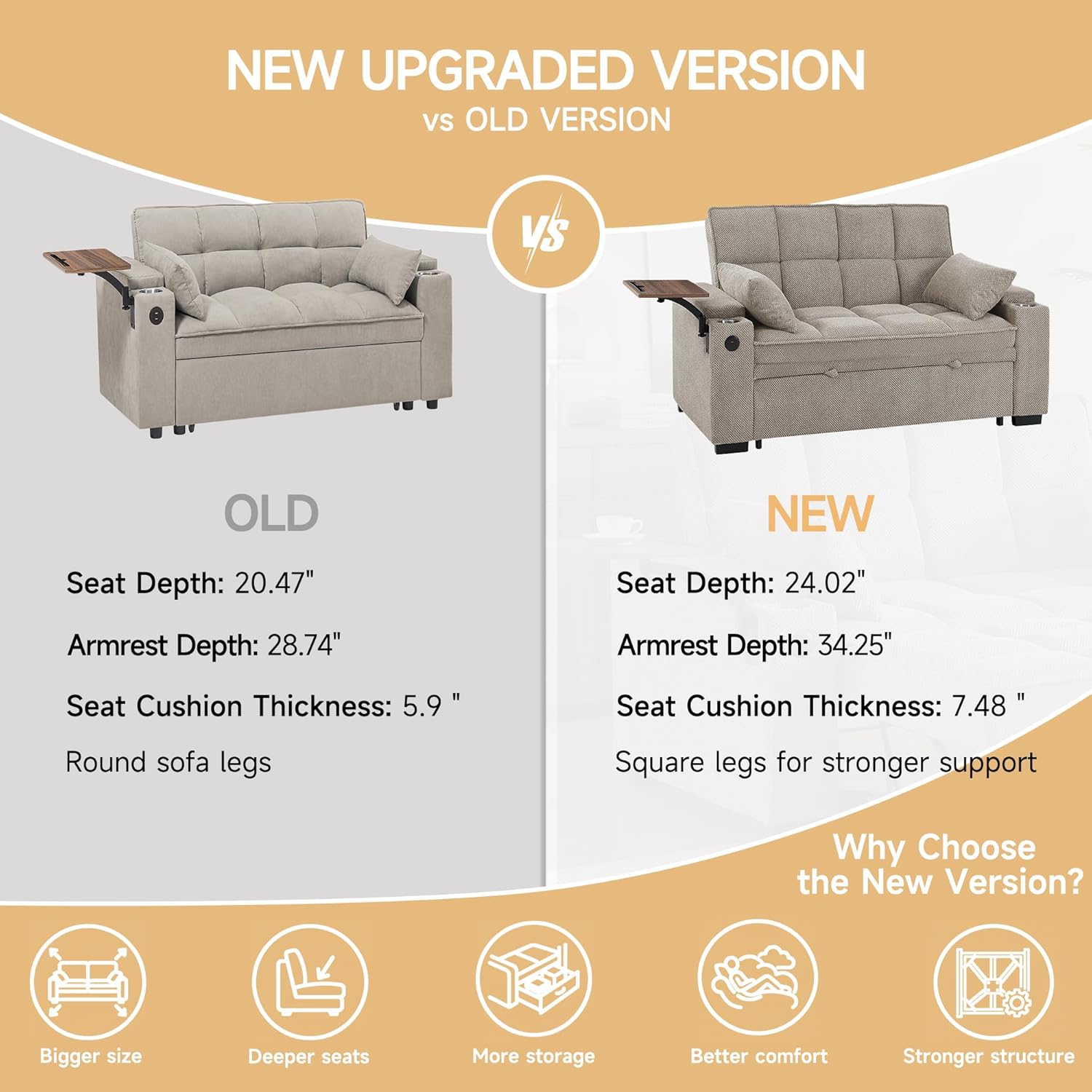 Auvsoce 65'' Chaise Lounge Chair Indoor, 3-in-1 Convertible Sofa Bed with Pull-Out Design, 360° Swivel Side Table, Modern Granular Velvet Couch Bed for Living Room, Small Space & Apartment-Friendly
