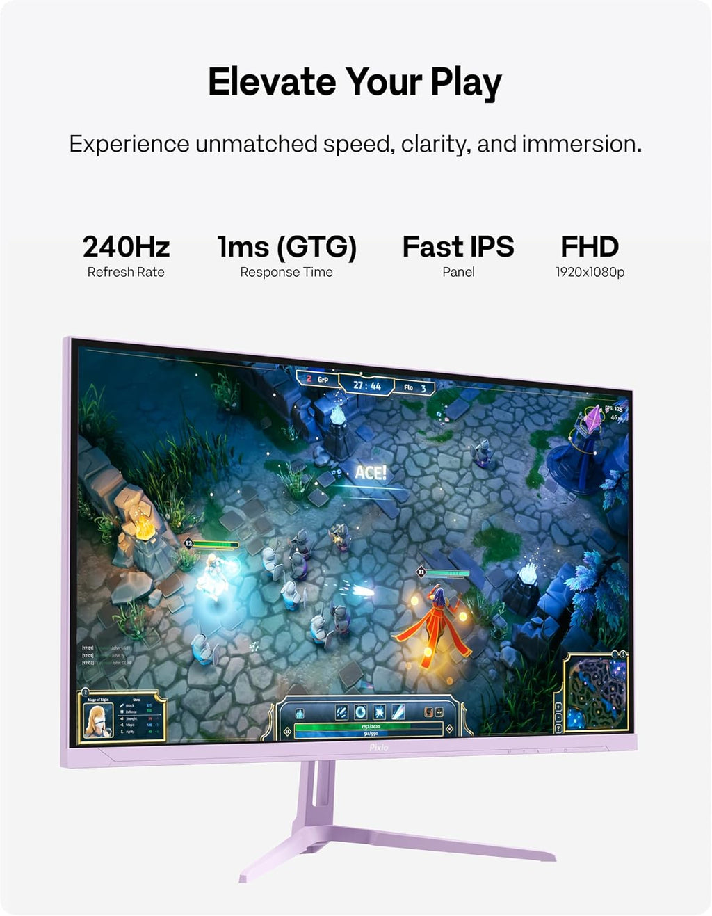 Pixio PX279 Wave Purple 27 inch 240Hz Refresh Rate FHD 1080p Resolution Fast IPS Panel 1ms GTG Response Time Gaming Monitor with Adaptive Sync