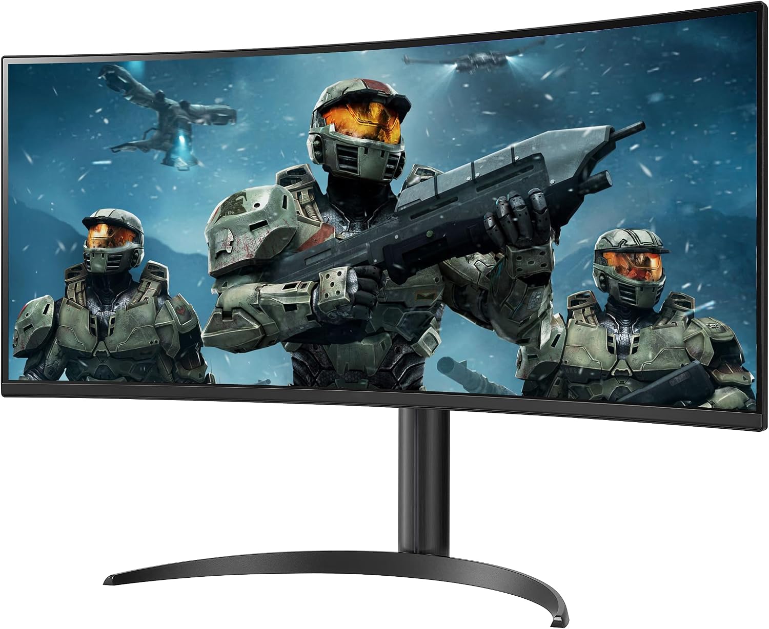 LG 34WP60C-B 34' 21:9 Curved UltraWide QHD (3440 x 1440) HDR 10 160Hz 1ms Gaming Monitor with Tilt Adjustable Stand, AMD FreeSync Premium, Display Port and HDMI, Black, WEPGPY