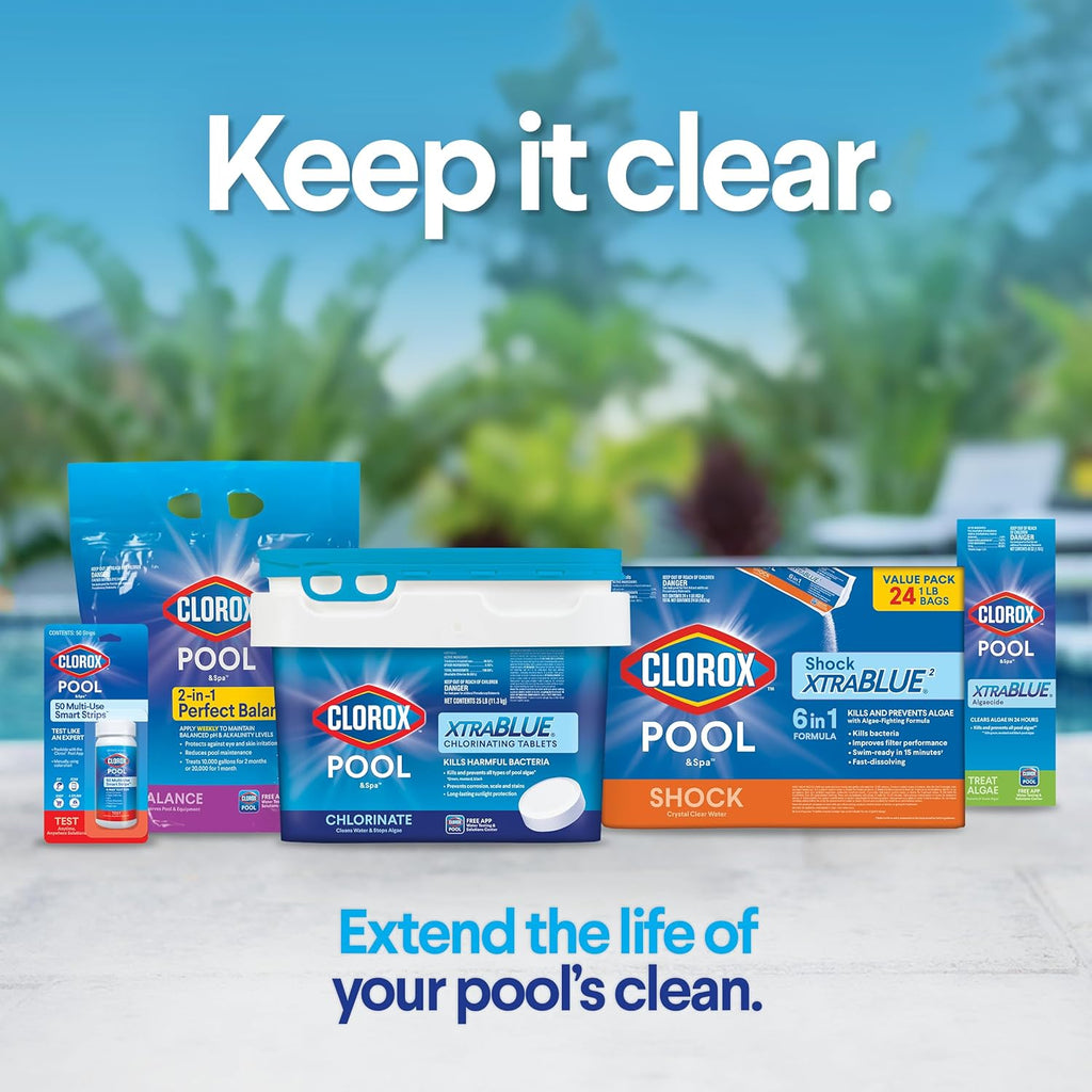 Clorox® Pool&Spa™ Shock XTRABLUE®, Kills Bacteria & Algae in Swimming Pools, Swim-Ready in 15 Minutes, (24-Pack)