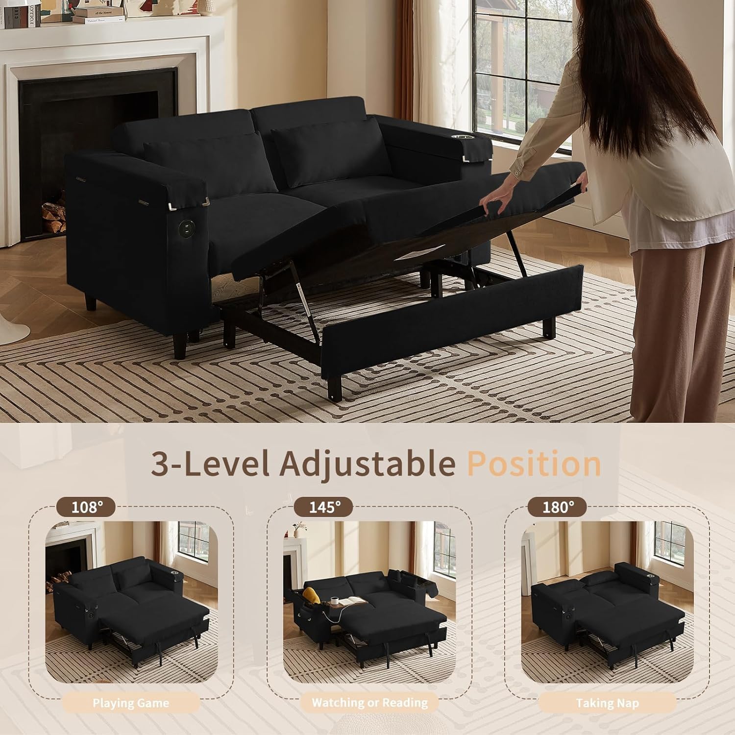 Auvsoce 66.4' Loveseat Sofa, Modern Couches for Living Room,Corduroy Recliner, Dual armrest Storage Space, Integrated Spring Cushion, Solid Wood Frame, Built-in USB Charging Port (Beige)