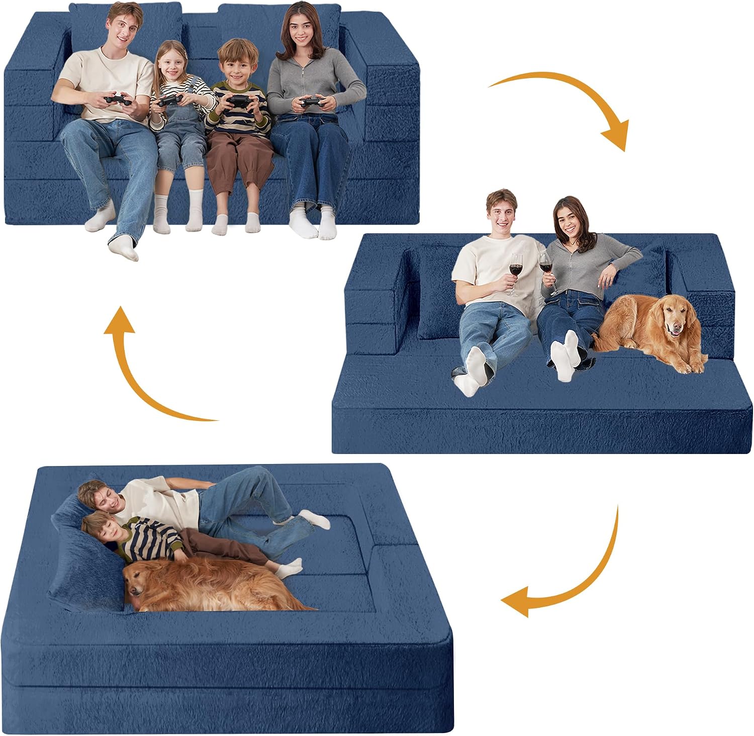 Futon Sofa Bed with Pillow, 3-in-1 Sleeper Sofa Bed with Removable Cover, Convertible Floor Sofa Bed, No Assembly Boneless Couch for Living Room, Bedroom