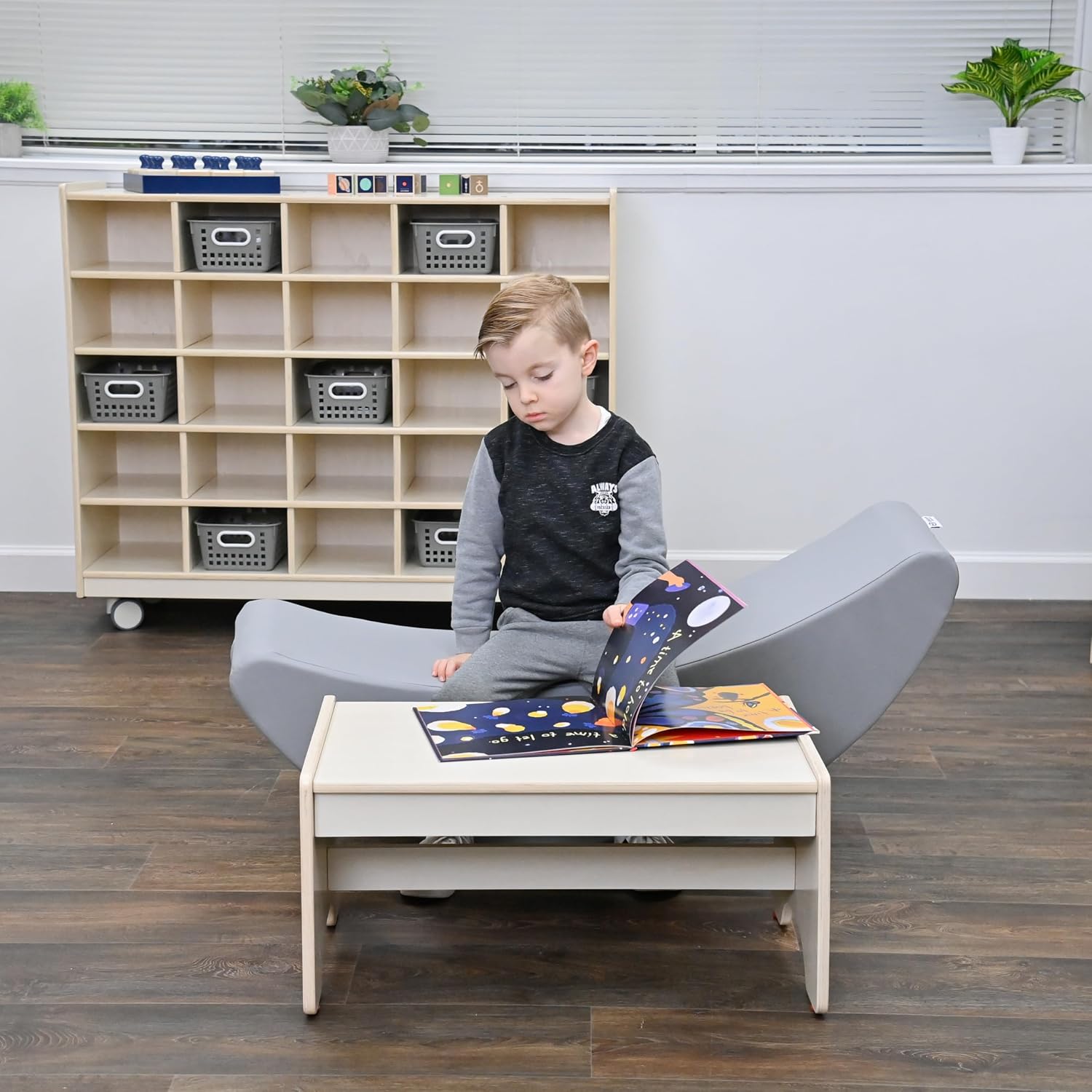 Children's Factory Happy Rocker, Flexible Classroom Seating, Active Seating for Young Learners, Banana Chairs for Kids, Gray