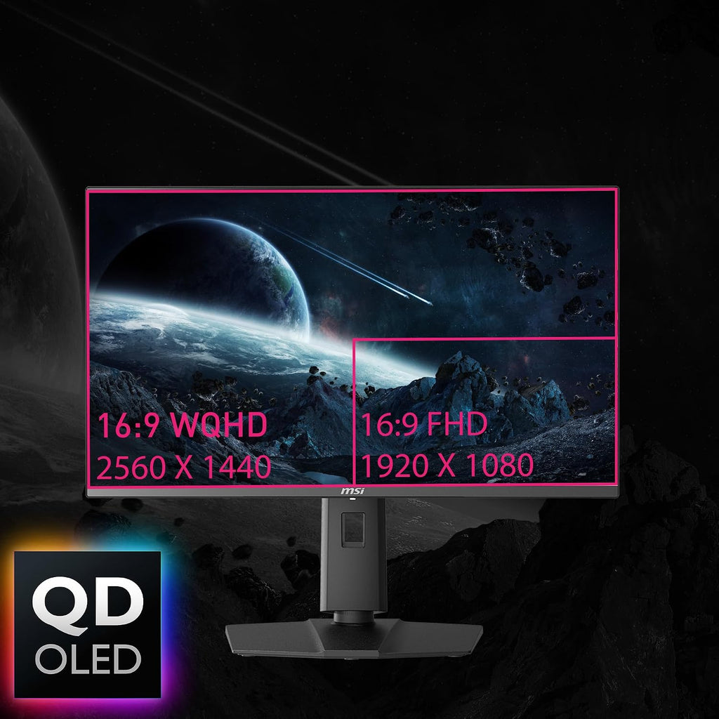 MSI MPG 271QRX QD-OLED Gaming Monitor, 27' OLED, 2560 x 1440 (QHD), 0.03ms Response Time, 360Hz, True Black HDR 400, HDMI, DP, USB-C, Tilt, Height (Renewed)