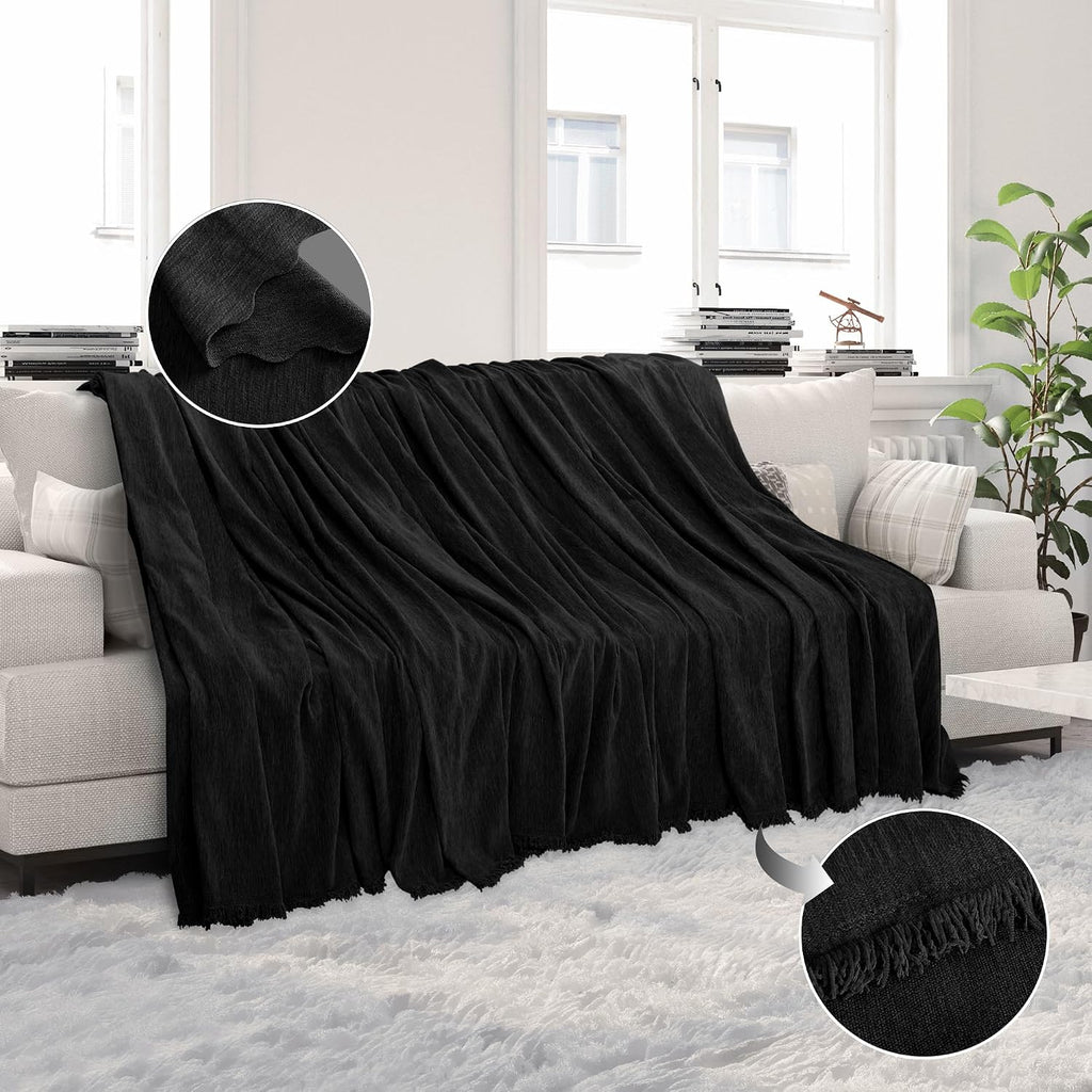 HDCAXKJ Corner Sectional Couch Covers for Dogs L Shape Sofa Cover with Tassel Chenille Soft Non Slip U Shaped Couch Cover Blanket Washable Sofa Slipcovers Protector (Charcoal Black, 91x252 inch)
