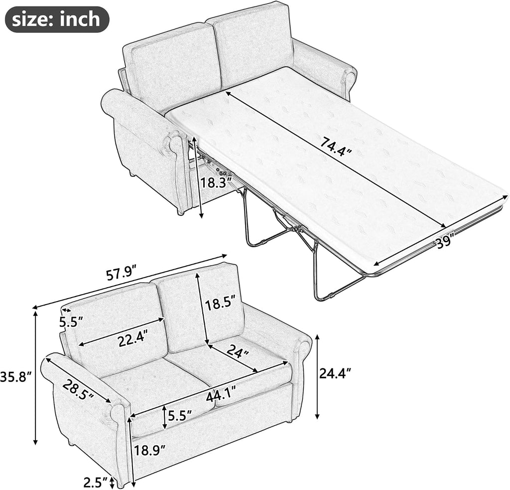 Sleeper Couch Small Sofa for Living Room or Bedroom Including Pull Out Bed