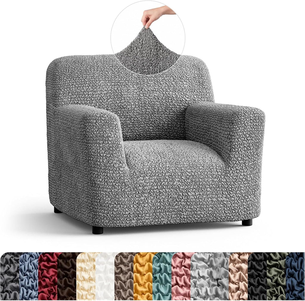 PAULATO BY GA.I.CO. Chair Cover - Armchair Cover - Armchair Slipcover - Soft Fabric Slipcover - 1-Piece Form Fit Stretch Stylish Furniture Protector - Microfibra Collection - Ash (Chair)