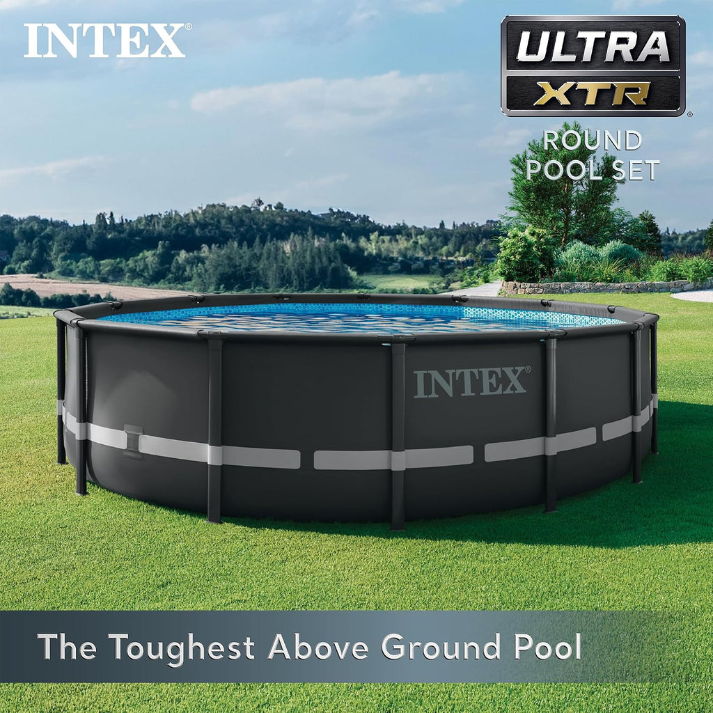 Intex Ultra XTR Frame 14' x 42' Round Above Ground Outdoor Swimming Pool Set with Sand Filter Pump, Ladder, Ground Cloth, and Pool Cover