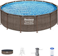 Bestway Power Steel 14' x 42' Round Above Ground Outdoor Backyard Swimming Pool Set with 1,000 GPH Filter Pump, Ladder, and Pool Cover