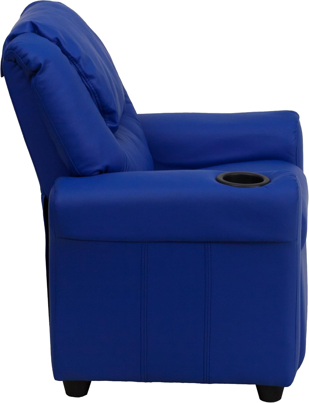 EMMA + OLIVER Blue Vinyl Kids Recliner with Cup Holder and Headrest