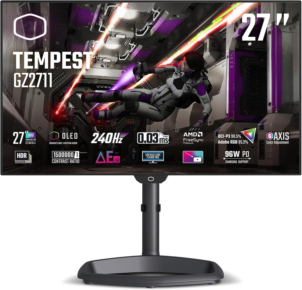 Cooler Master Tempest GZ2711 27' OLED 2K 144Hz|240Hz QHD 2560 x 1440 PC Monitor, 0.03ms (MPRT), HDR10, DCR, FreeSync Premium, DP1.4 * 2, HDMI 2.1 * 2, USB B*1, USB A*2, USB C*1