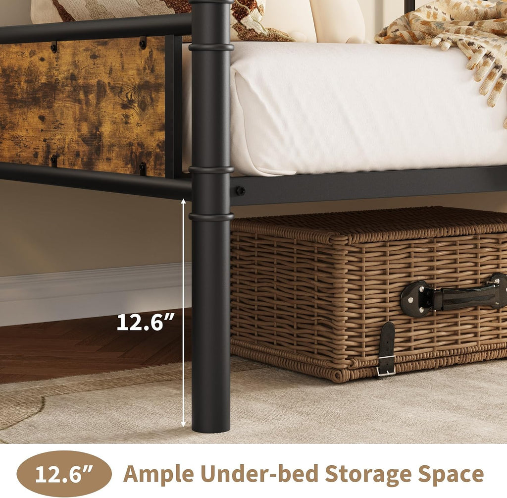 IDEALHOUSE Twin Daybed with Classic Headboard,Metal Twin Bed Frame Heavy Duty Steel Slats Support,Sofa BedFrame for Living Room, Guest RoomNoise Free, No Box Spring Needed, Black