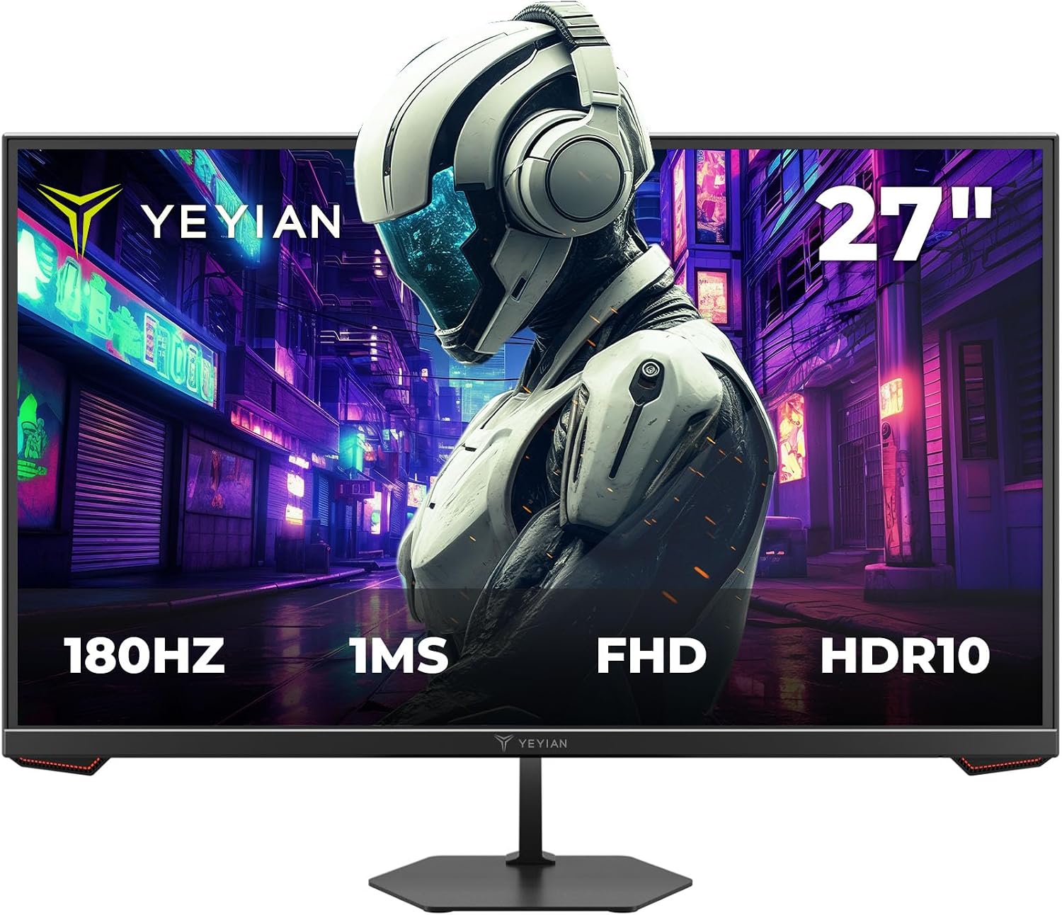 YEYIAN 27' Gaming Monitor 1080p FHD, 180Hz Fast IPS, 1ms Response, 97% sRGB, HDR10, FreeSync & G‑Sync Compatible, Ultra‑Slim Bezel, HDMI 2.0 + DP 1.4, 178° Wide View, Tilt Adjustable